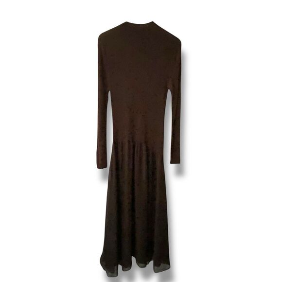 MASSIMO DUTTI Contrast Knit Dress Olive Green Size Large Mock Neck Flowy Bottom - Picture 4 of 16